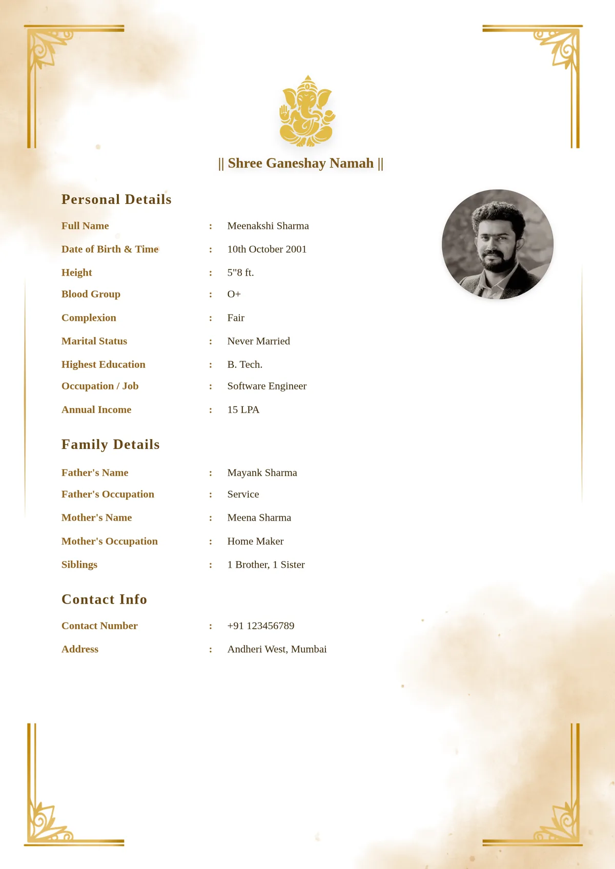 Marriage biodata format for boy