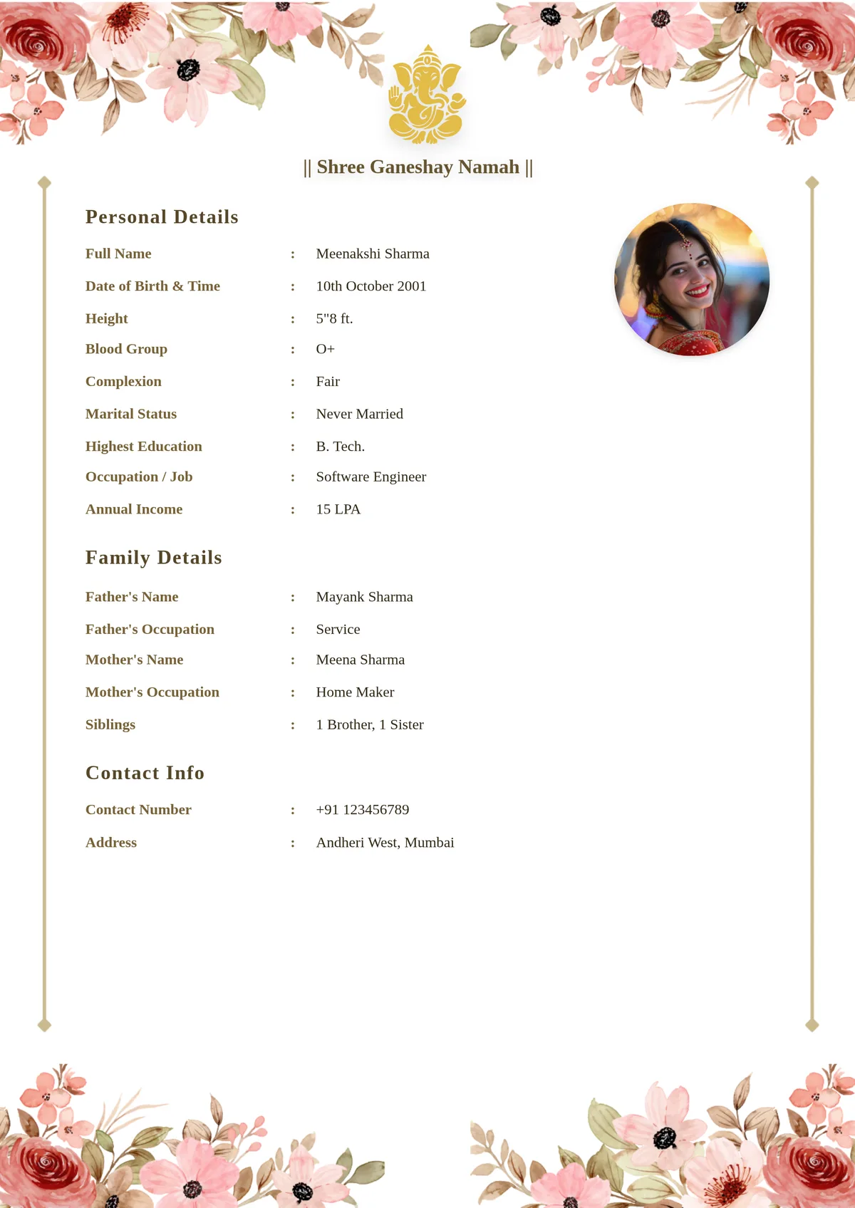 Shaadi biodata format for girl