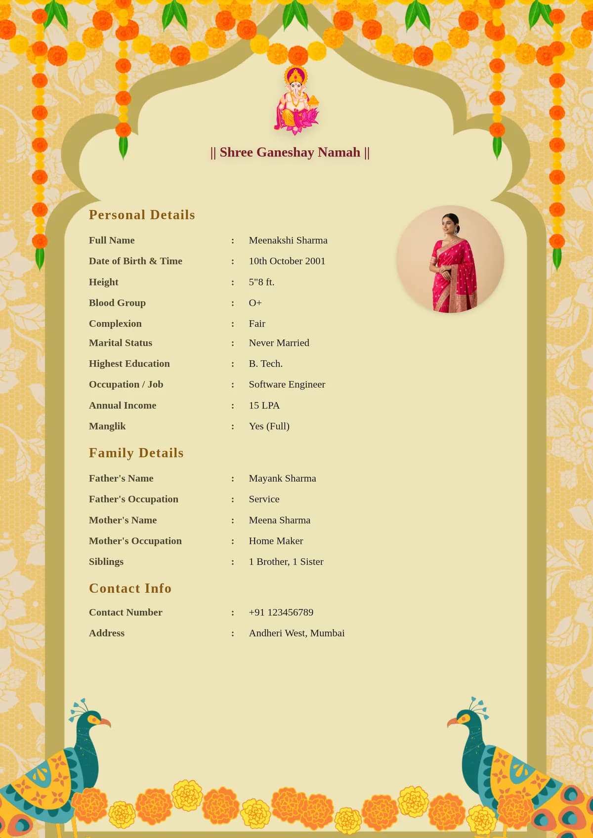 Hindu marriage biodata format